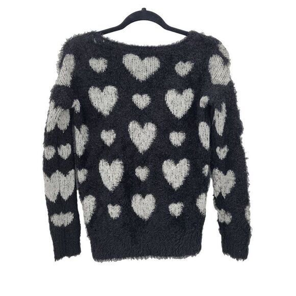 Vintage Fuzzy Eyelash Sweater‎ XS Black White Heart Stretch Whimsical Kidcore - Picture 6 of 11